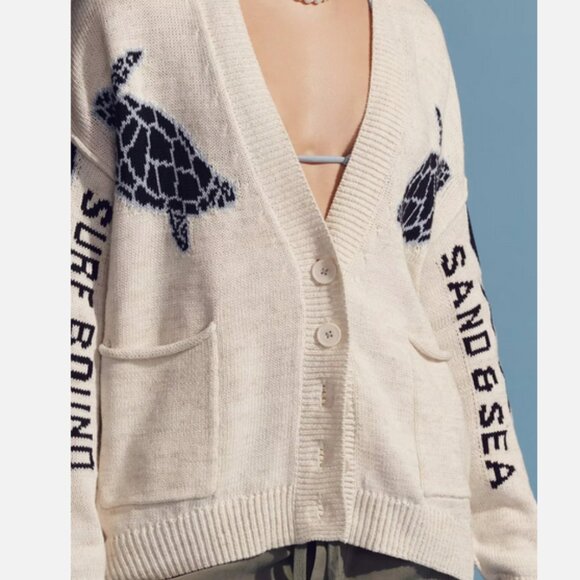 Anthropologie Pilcro Sea Turtle Cardigan Sweater Surf Bound Nautical Size 2X NWT - Picture 11 of 11